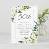 Elegante weiße Blume 50. Hochzeitstag Einladung (Stehend Vorderseite)