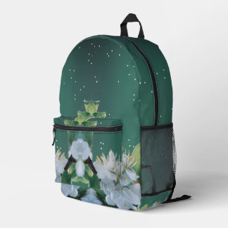 Elegante weiße Blume auf hellgrünem botanischem To Bedruckter Rucksack