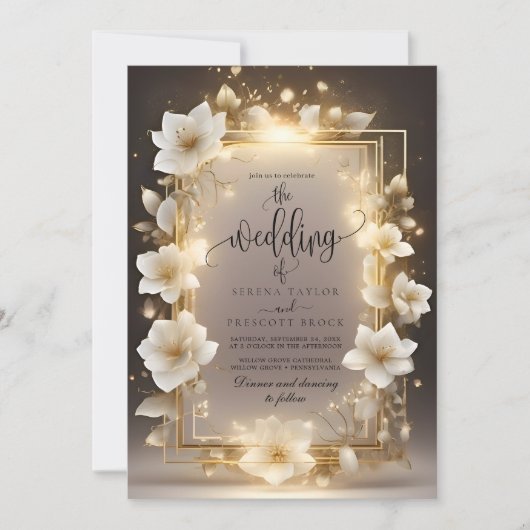 Elegante weiße Blume bei Hochzeiten Einladung (Vorderseite)