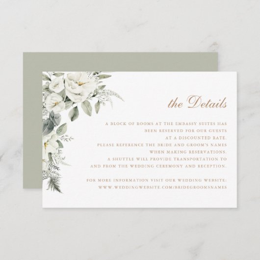 Elegante weiße Blume Details zu Grünen Hochzeiten Einladung (Vorne/Hinten)