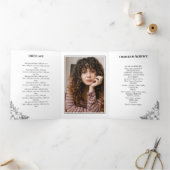 Elegante Weiße Blume Foto Beerdigung Dreifach-gefaltete Programmkarte (Innenseite)