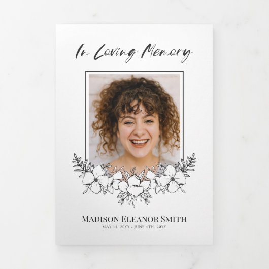 Elegante Weiße Blume Foto Beerdigung Dreifach-gefaltete Programmkarte (Cover)