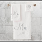 Elegante weiße Blume für Monogramm Badhandtuch Set