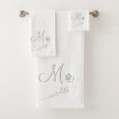 Elegante weiße Blume für Monogramm Badhandtuch Set (Insitu)