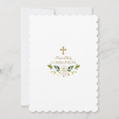 Elegante weiße Blume Goldene Erstkommunion Einladung (Rückseite)