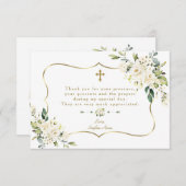 Elegante weiße Blume Goldrahmen Girl Taufe Dankeskarte (Vorne/Hinten)