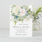 Elegante weiße Blume Grüne Christliche Hochzeit Einladung (Stehend Vorderseite)