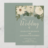 Elegante weiße Blume Grüne Hochzeit Einladung (Vorne/Hinten)