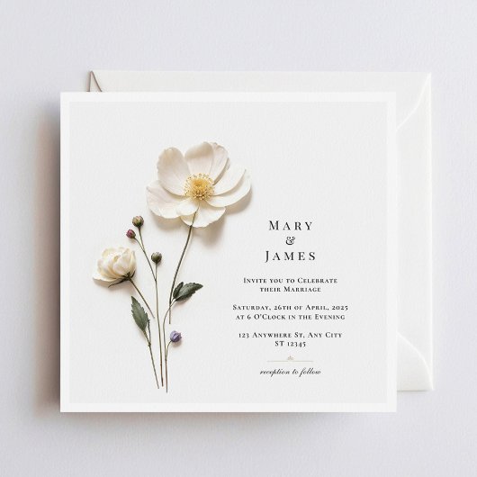 Elegante weiße Blume I Square Minimalistisch Weddi Dankeskarte