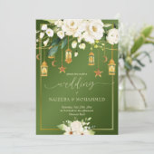 Elegante, weiße Blume Islamische Hochzeit Einladung (Stehend Vorderseite)