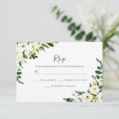 Elegante weiße Blume Modernes Hochzeitsszenario RSVP Karte (Stehend Vorderseite)