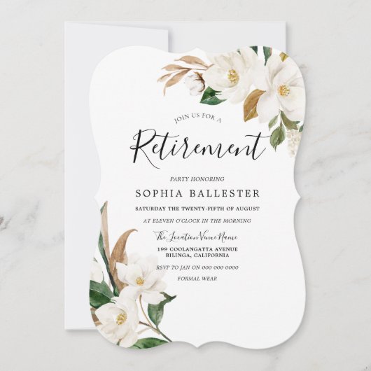 Elegante weiße Blume Party für Frauen im Ruhestand Einladung (Vorderseite)