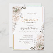 Elegante weiße Blume Quinceañera Einladung (Vorderseite)