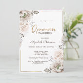Elegante weiße Blume Quinceañera Einladung (Stehend Vorderseite)