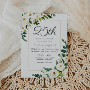 Elegante weiße Blumen 25. Hochzeitstag Einladung