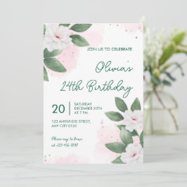 Elegante weiße Blumen-Einladung zum 24. Geburtstag Einladung