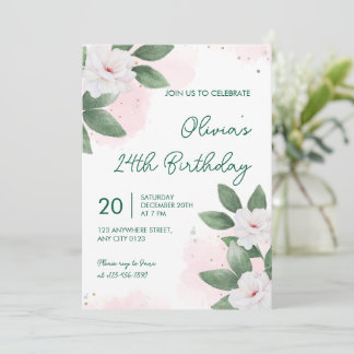 Elegante weiße Blumen-Einladung zum 24. Geburtstag Einladung