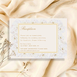Elegante weiße Blumen Elfenbein Goldrand Hochzeit RSVP Karte