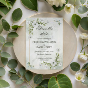 Elegante weiße Blumen-Hochzeit-Save-the-Date-Postk Postkarte