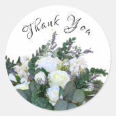 Elegante weiße Blumen-Lavendel-Grünpflanzen Runder Aufkleber (Vorderseite)