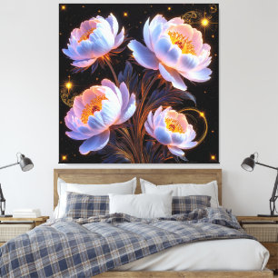 Elegante weiße Blumen mit goldenem Schimmer Leinwanddruck