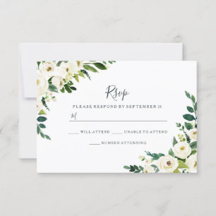 Elegante weiße Blumen moderne Hochzeit RSVP Karte