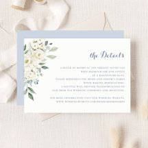 Elegante weiße Blumen Staubblaue Hochzeitsdetails
