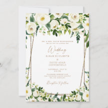 Elegante weiße Blumen- und Gold-Hochzeitseinladung