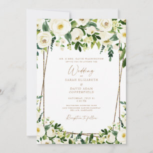 Elegante weiße Blumen- und Gold-Hochzeitseinladung Einladung