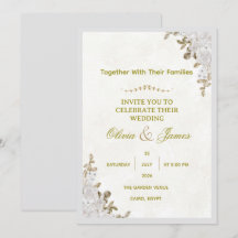 Elegante weiße Blumen- und Goldfolien-Hochzeitsein