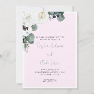 Elegante weiße Blumen und Grün Rosa Hochzeit Einladung