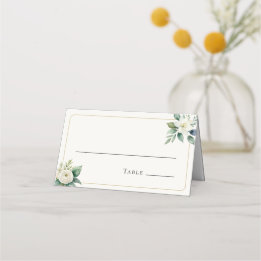 Elegante weiße Blumen und Grünzeug | Hochzeitstisc Platzkarte