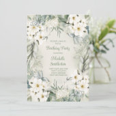 Elegante weiße Blumenbühne Grüne Blätter Geburtsta Einladung (Stehend Vorderseite)