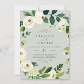 Elegante weiße, blumengeschmückte Vorderseite Einladung (Vorderseite)