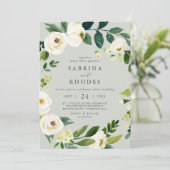 Elegante weiße, blumengeschmückte Vorderseite Einladung (Stehend Vorderseite)