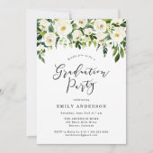 Elegante Weiße Blumengrün Graduation Party Einladung (Vorderseite)