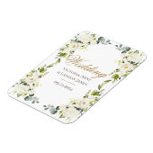 Elegante weiße Blumengrün Hochzeit Magnet (Linke Seite)
