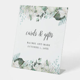 Elegante weiße Blumengrün Hochzeit Sockelschild