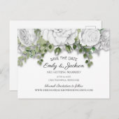 Elegante weiße Blumengrün Hochzeitstag Gerettet Postkarte (Vorne/Hinten)