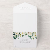 Elegante weiße Blumenhochzeit in einer Einladung (Außenbereich)