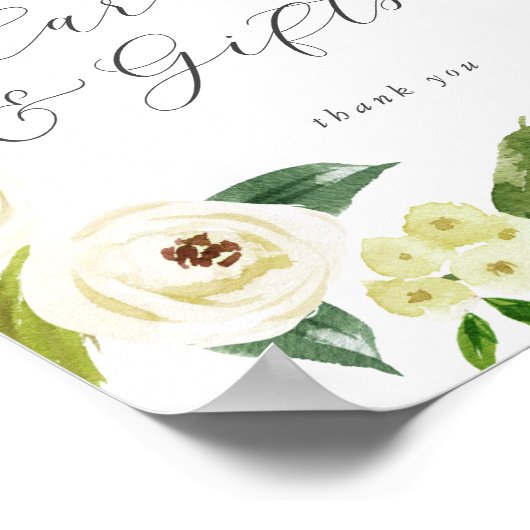 Elegante weiße Blumenkarten und Geschenke Poster (Ecke)