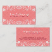 Elegante weiße Blumenspitze über KorallenDamasken Visitenkarte (Vorne/Hinten)