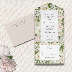 Elegante weiße Blush-Pfingstrosen-Gartenhochzeit All In One Einladung