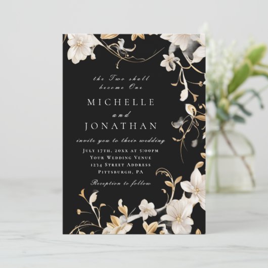 Elegante Weiße Blüte bei Christlicher Schwarzer Ho Einladung (Stehend Vorderseite)