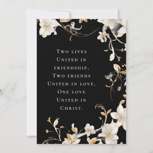 Elegante Weiße Blüte bei Christlicher Schwarzer Ho Einladung (Rückseite)