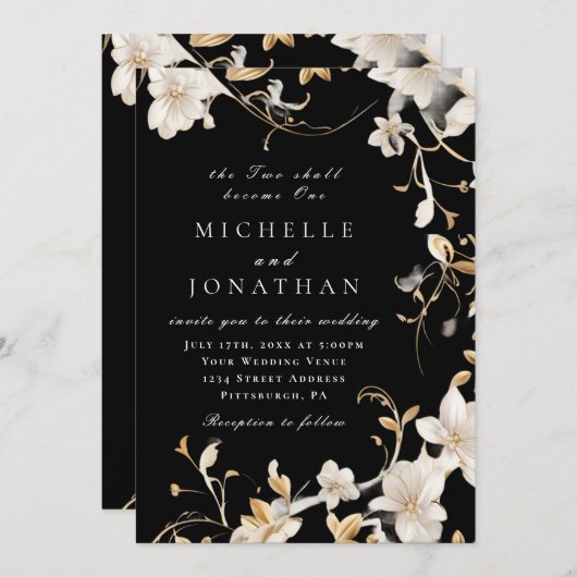 Elegante Weiße Blüte bei Christlicher Schwarzer Ho Einladung (Vorne/Hinten)