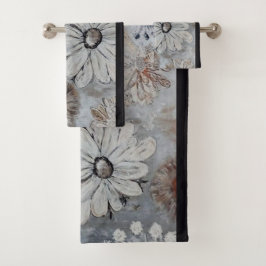 Elegante weiße Blüte mit Grau Badhandtuch Set