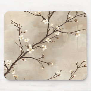 Elegante weiße Blüten Minimal Zweig Mousepad