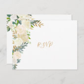 Elegante weiße Blütengold Hochzeitskarte Rsvp Antw Einladungspostkarte (Vorne/Hinten)