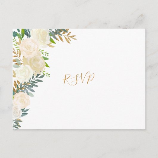 Elegante weiße Blütengold Hochzeitskarte Rsvp Antw Einladungspostkarte (Vorderseite)